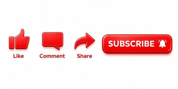 Red social media engagement icons set with subscribe button