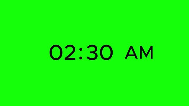 Digital clock time stamps sequence on green screen background or alpha channel. 4K Video