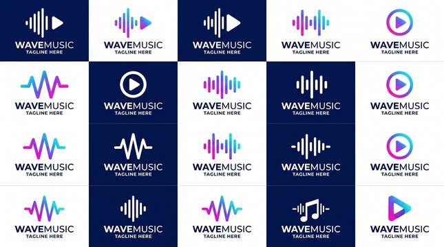 Colorful wave music logos with modern typography design