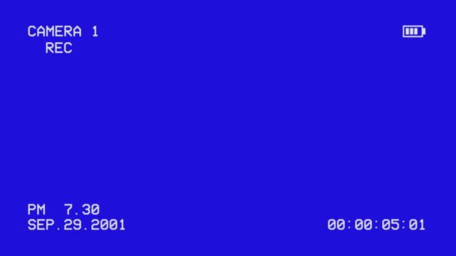 Vhs camcorder interface recording on a blue screen background