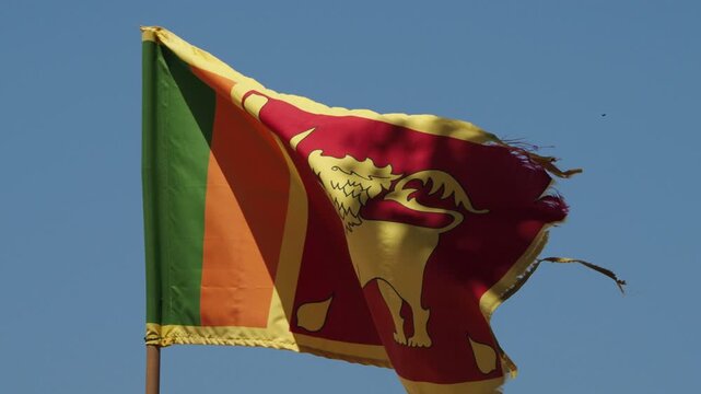 Torn flag of sri lanka waving in the wind