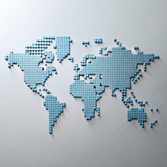 Fototapeta premium World map made of blue puzzle pieces. Global connectivity concept for business and travel. International geography visualization for corporate pres...