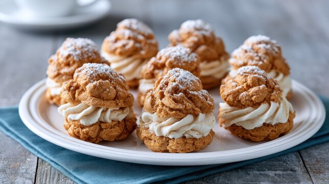 Mini cream puffs with powdered sugar.