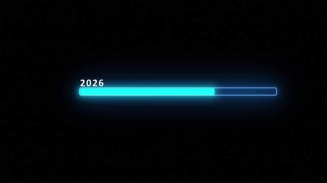 Futuristic cyan status loading screen glowing progress strip, dark empty background, clean tech interface look. software launch digital countdowns, system updates, intro graphics, motion overlays.