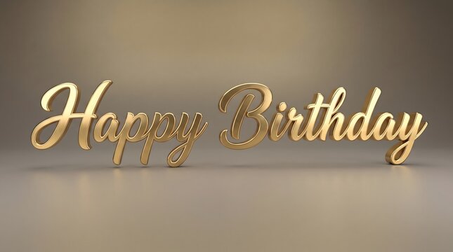 Elegant gold happy birthday text sign isolated on a soft neutral background for celebration greeting cards and festive party design projects