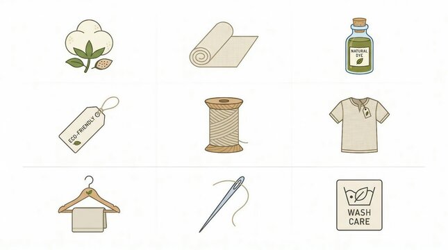 Illustration of eco-friendly products including natural dye and cotton