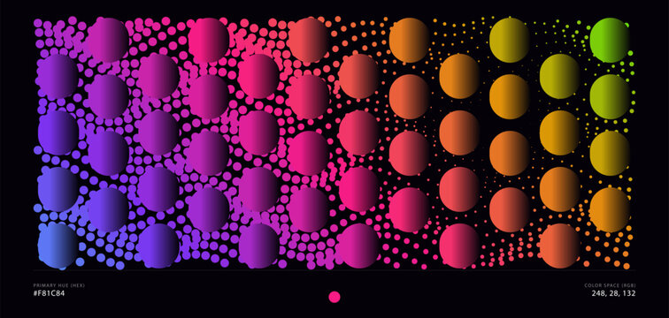 Abstract halftone circle pattern with vibrant rainbow gradients, modern geometric dot background, colorful wavy sphere texture for digital design