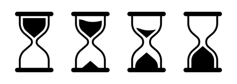 Sand watch icon set, Hourglass set representing time, duration, waiting, loading, deadline. Transparent PNG and vector illustration