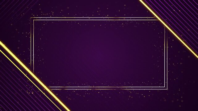 Elegant golden purple border visual bright diagonal beams, soft sparkle dust, dark premium texture, empty layout area. for luxury promos, event titles, wedding clips, gala openers, motion backgrounds.