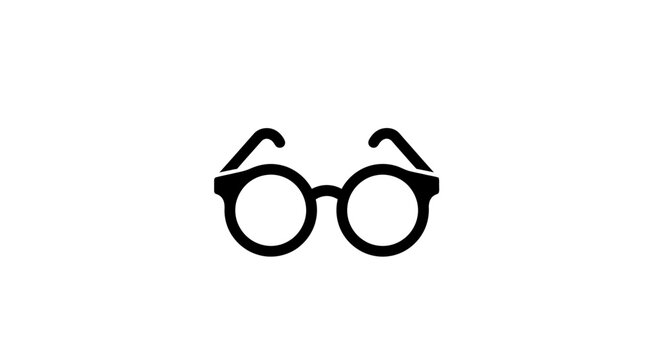 A simple black icon representing a pair of classic round eyeglasses