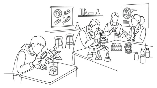 Group of students working on science experiments in a laboratory setting.