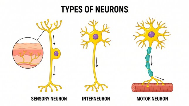 Comparative diagram of sensory interneuron and motor neuron types with education