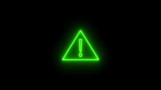 Neon danger warning icon animation on black background. Danger warning icon important sign motion graphic animation.
