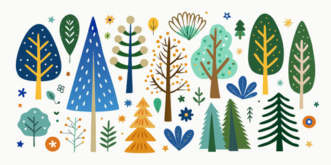 Stylized Forest Collection A Colorful Vector Illustration © Tapan