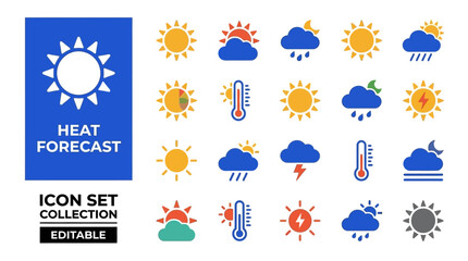 Obraz premium Solar and meteorological icons for heatwave and weather forecasting
