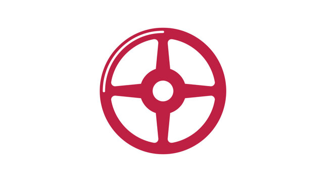 Minimalist Red Steering Wheel Icon for Transport and Industrial Control Design