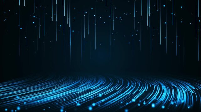 Trailing blue light weaves gracefully through the air, falling like a meteor shower. Perfect for logo reveals, title sequences, and futuristic background visuals. 3D animation