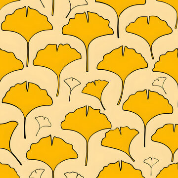 Golden Ginkgo Leaves Seamless Pattern Vector Illustration