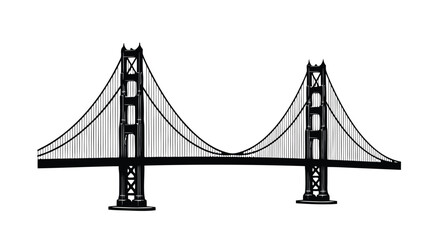 Fototapeta premium Side View Hand Drawn Vintage Engraving Illustration of a Suspension Bridge Crossing over Ocean Bay