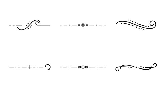 Collection of six decorative line dividers and ornaments in black on white background