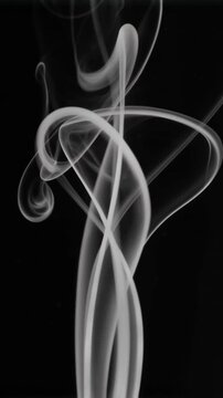 White smoke swirling on black background, vertical