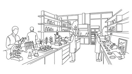 Obraz premium Group of scientists working in a modern laboratory setting.