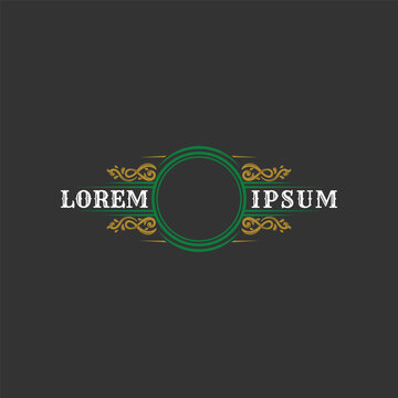 Vintage Luxury Green Gold Ornament Badge Logo Design Vector