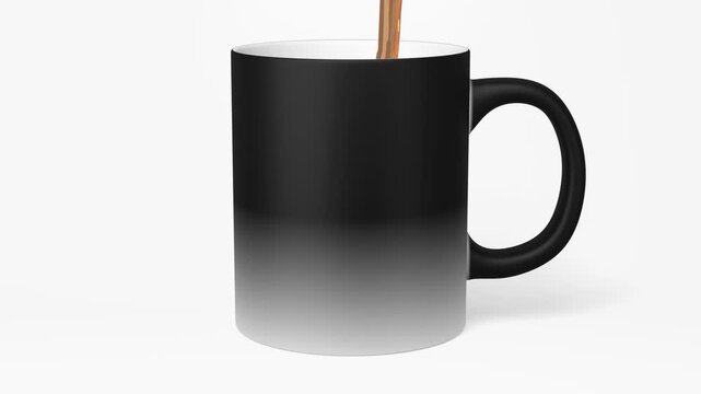 Rotating Matte Magic Mug Video Mockup with Hot Drink Color Change on Isolated Background. 3d rendering