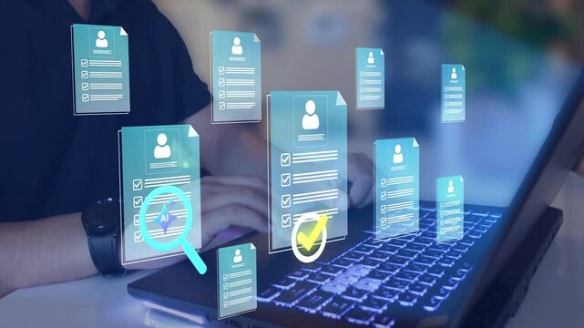 Ai scanning CVs, Human resources management technology and automation in business.
