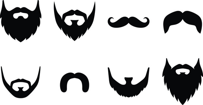 Men grooming beard styles and mustache black silhouette vector icons collection for barber shop branding