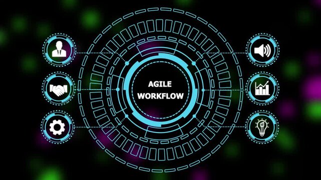 Abstract automation technology background. Business, Technology, Internet and network concept."AGILE WORKFLOW" a crucial business strategy for workforce business success growth. 4k animation video