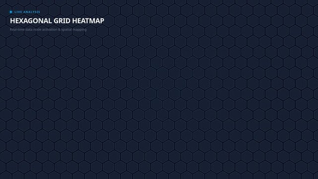 Hexagonal grid heatmap for data node activation with dynamic color gradients, for complex network analysis, system monitoring, digital infrastructure, big data visualization, connectivity