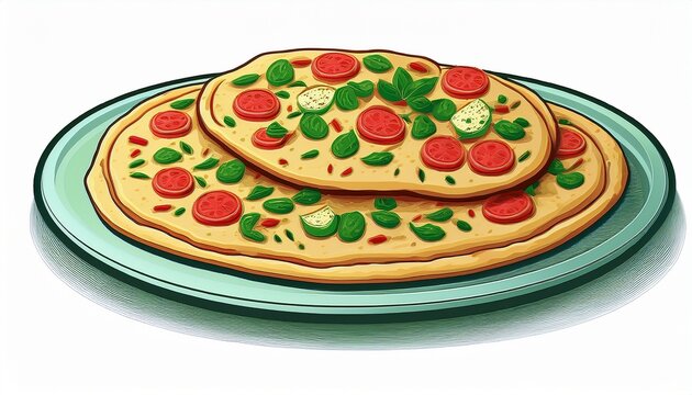 flatbreads or pizzas often combined with meats or other vegetables full length isolate on white background