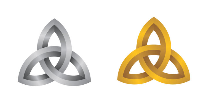 Celtic Knot Triquetra Symbol 3d Shiny Metalic Gold and Silver Color Vector Illustration
