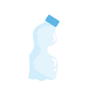 Stylized Light Blue Plastic Curved Bottle Flat Isolated Illustration