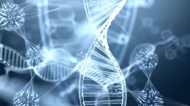 Abstract blue DNA double helix structure for biotechnology genetic research and molecular science in a futuristic digital medical concept