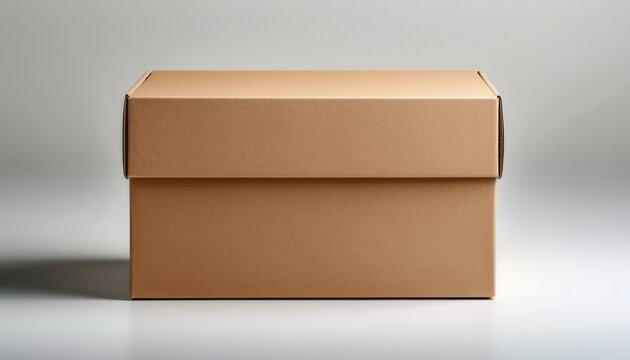 front view of plain brown cardboard box packaging mockup on neutral background