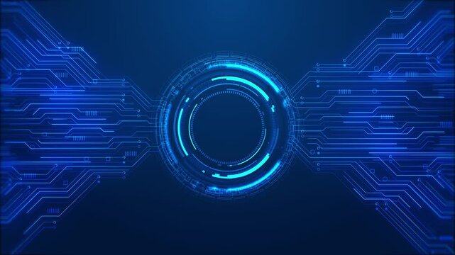 Futuristic cyan tech HUD core visual bright circular interface, circuit routes, clean digital symmetry. cyber titles, AI explainers, system dashboards, software demos, 19 motion backgrounds.