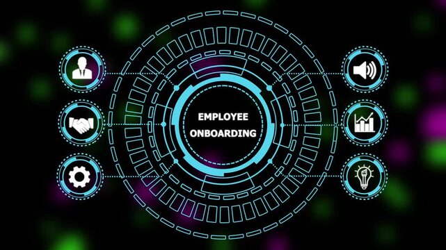 Abstract automation technology background. Business, Technology, Internet and network concept."EMPLOYEE ONBOARDING" a crucial business strategy for workforce business success growth. 4k motion video