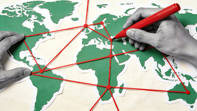 Global Logistics and Networking Connections on World Map Concept