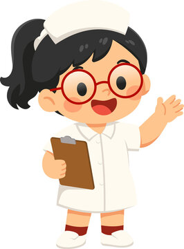 Smiling Cartoon Nurse Waving Holding Clipboard Illustration