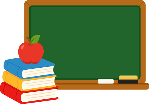 Stack of Books Apple Blackboard Learning Education Concept