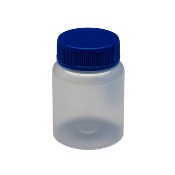Blue cap on clear plastic container isolated on transparent background