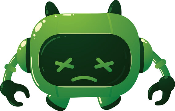 Green robot with sad face and clawed hands