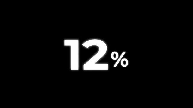 Abstract 12 percent animation. Motion graphics of number count concept symbol on White Background.Minimalist White Text on Black Background for Retail Promotion and Marketing.