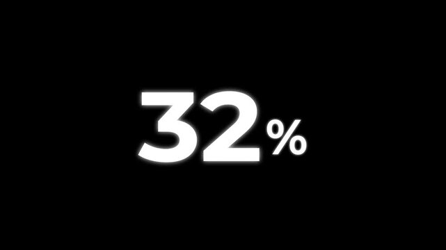 Abstract 32 percent animation. Motion graphics of number count concept symbol on White Background.Minimalist White Text on Black Background for Retail Promotion and Marketing.