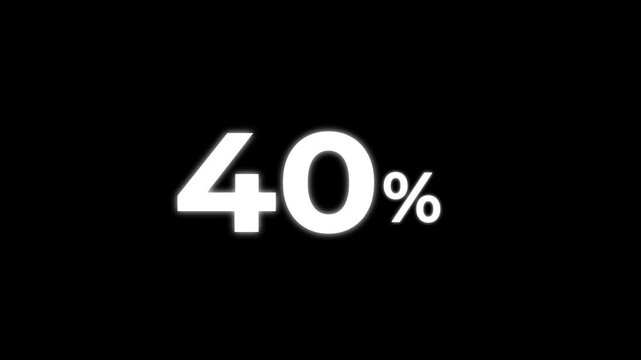 Abstract 40 percent animation. Motion graphics of number count concept symbol on White Background.Minimalist White Text on Black Background for Retail Promotion and Marketing.