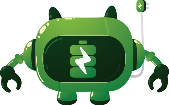 Green robot with battery symbol on chest