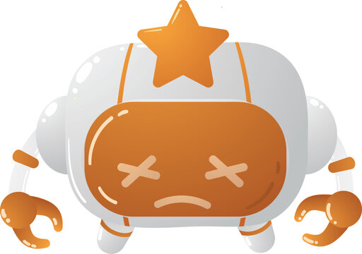 Cute robot with star on head looks sad