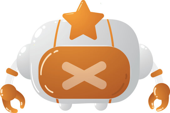 Cartoon robot with star and cross emblem